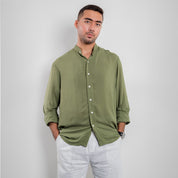 Band Collar Shirt - Olive Green