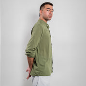 Band Collar Shirt - Olive Green