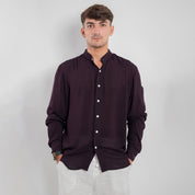 Band Collar Shirt - Blackcurrant