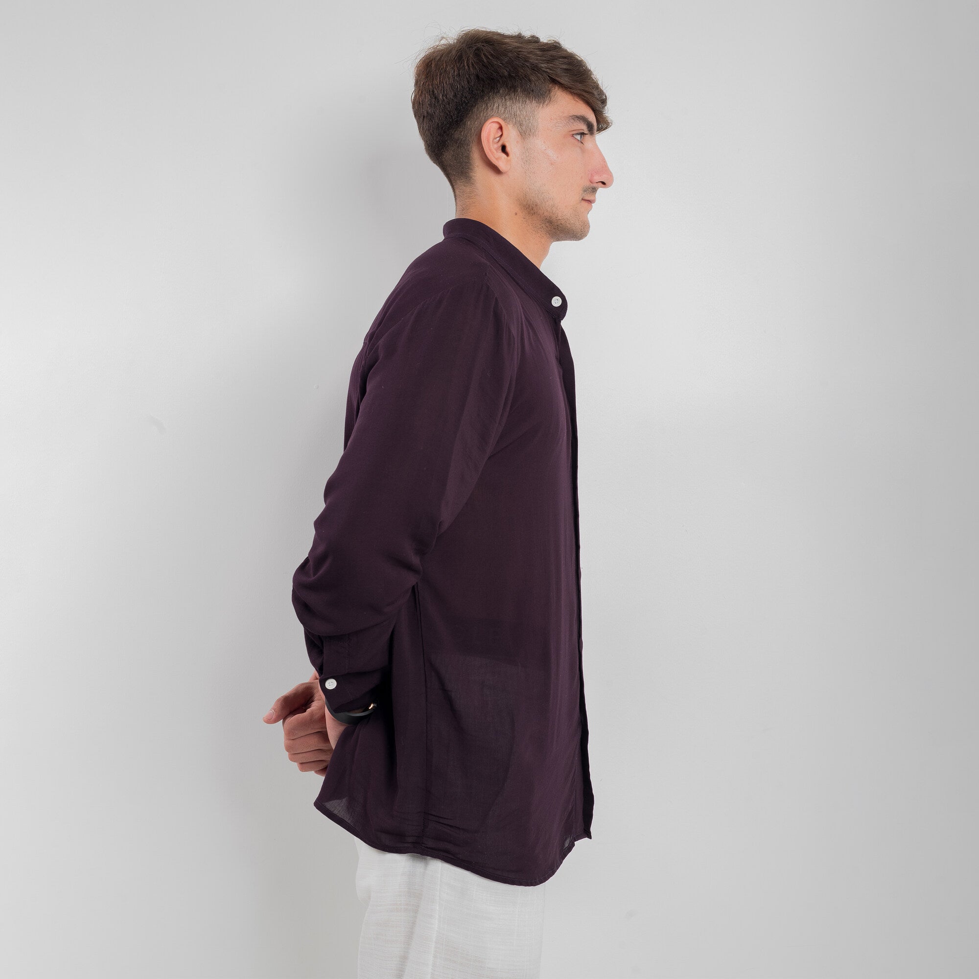 Band Collar Shirt - Blackcurrant