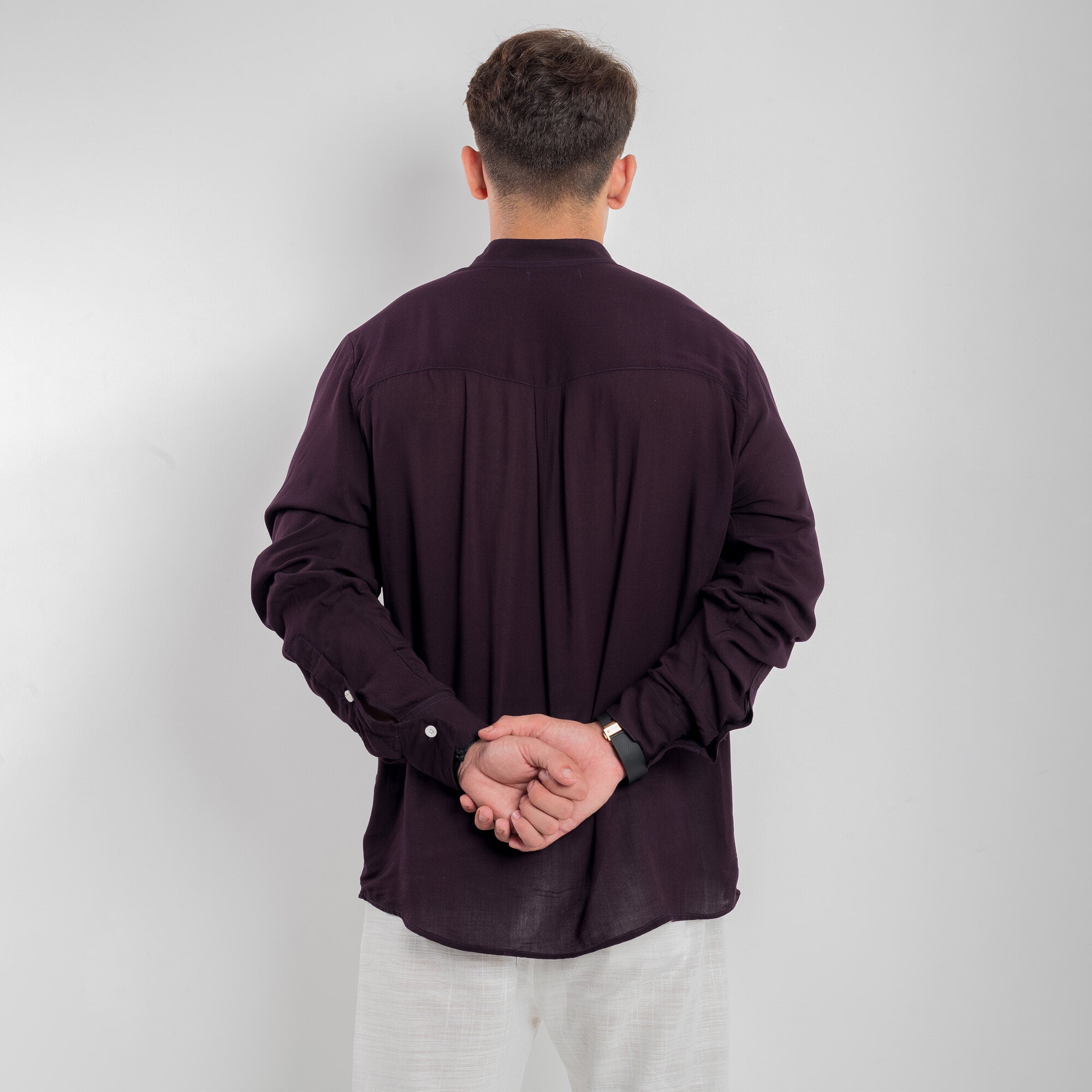 Band Collar Shirt - Blackcurrant