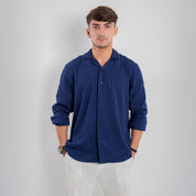 Self-Embroidered Cotton Shirt - Cloudburst Blue