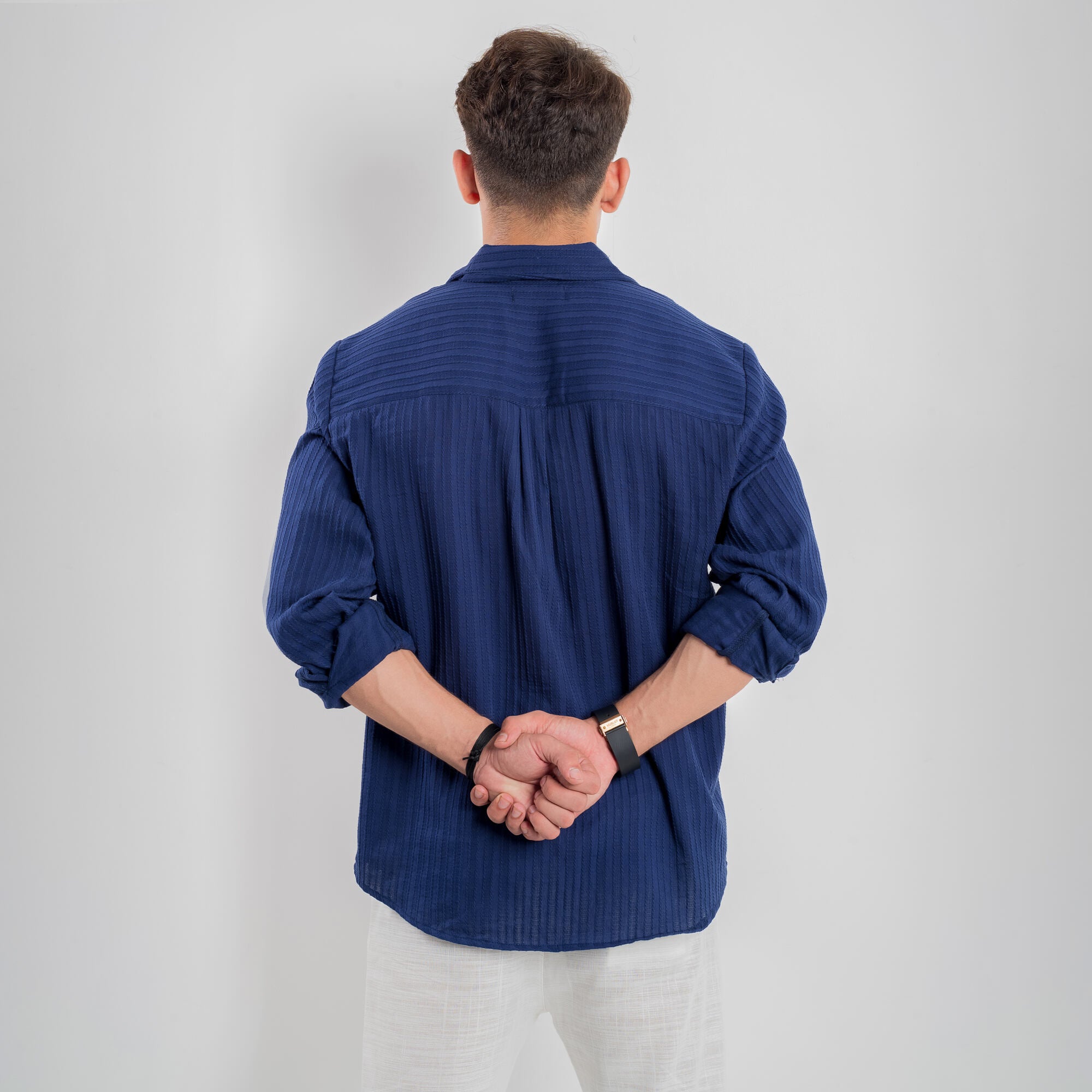 Self-Embroidered Cotton Shirt - Cloudburst Blue