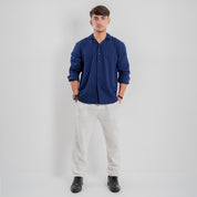 Self-Embroidered Cotton Shirt - Cloudburst Blue