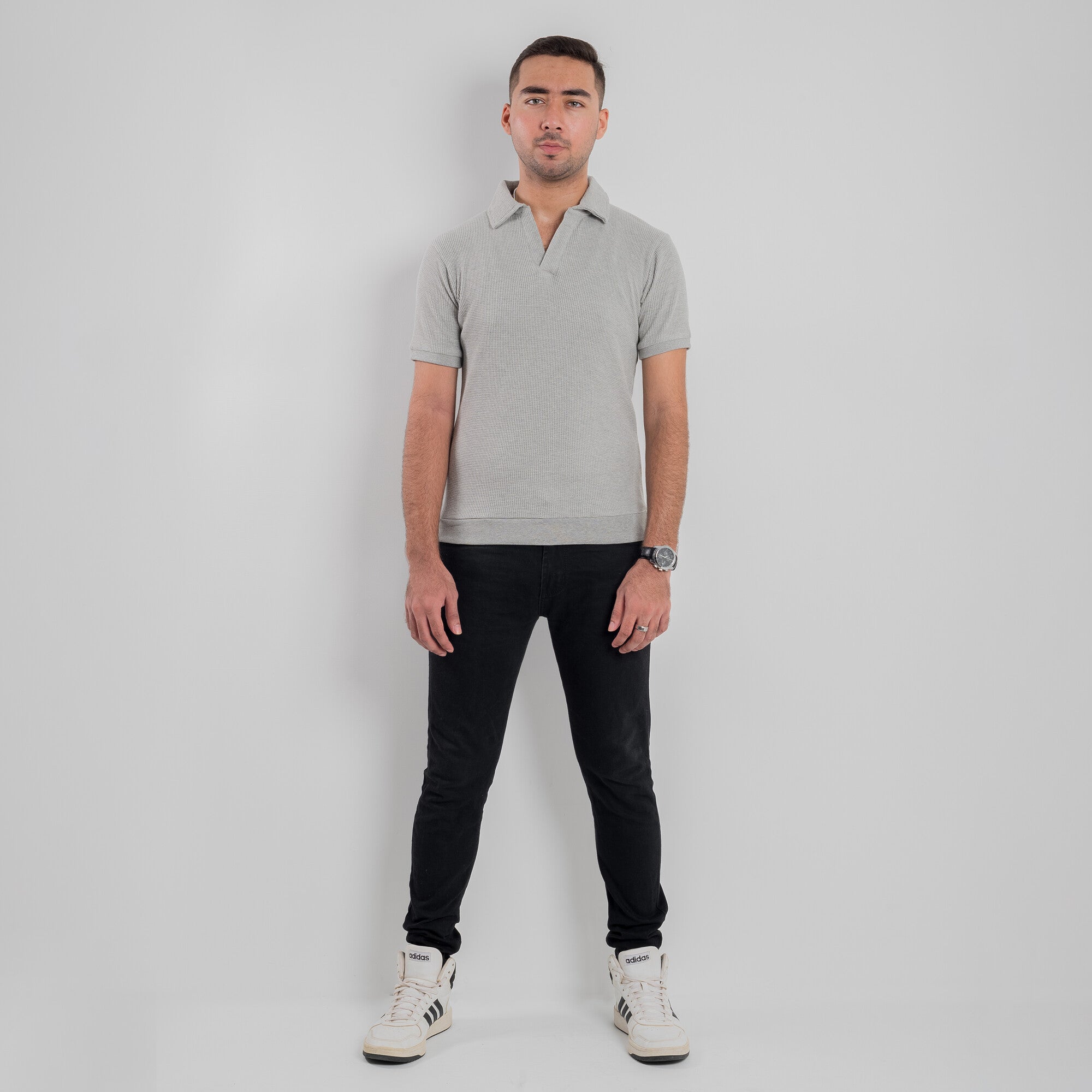 Johnny Collar Knitted Polo - Quill Gray