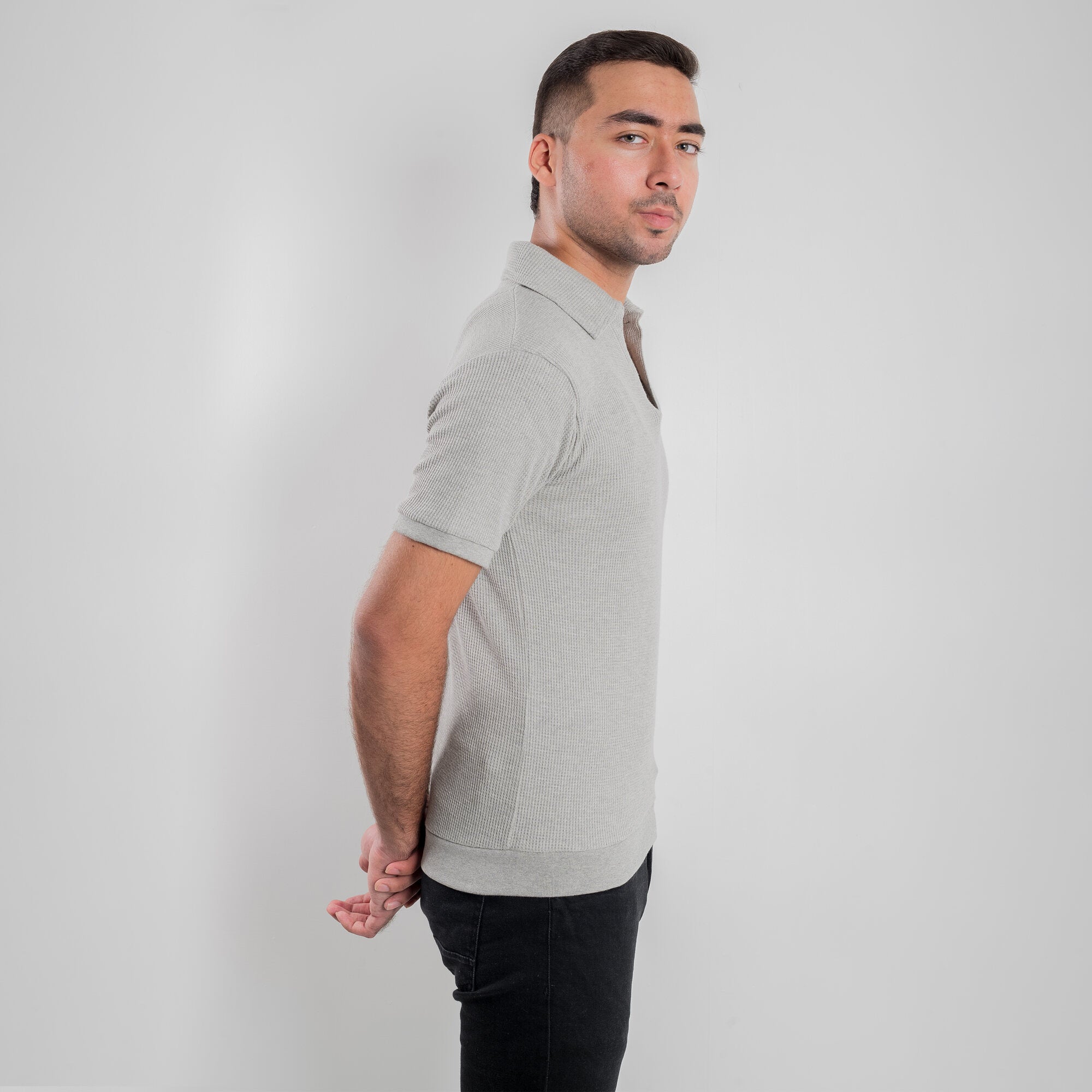 Johnny Collar Knitted Polo - Quill Gray