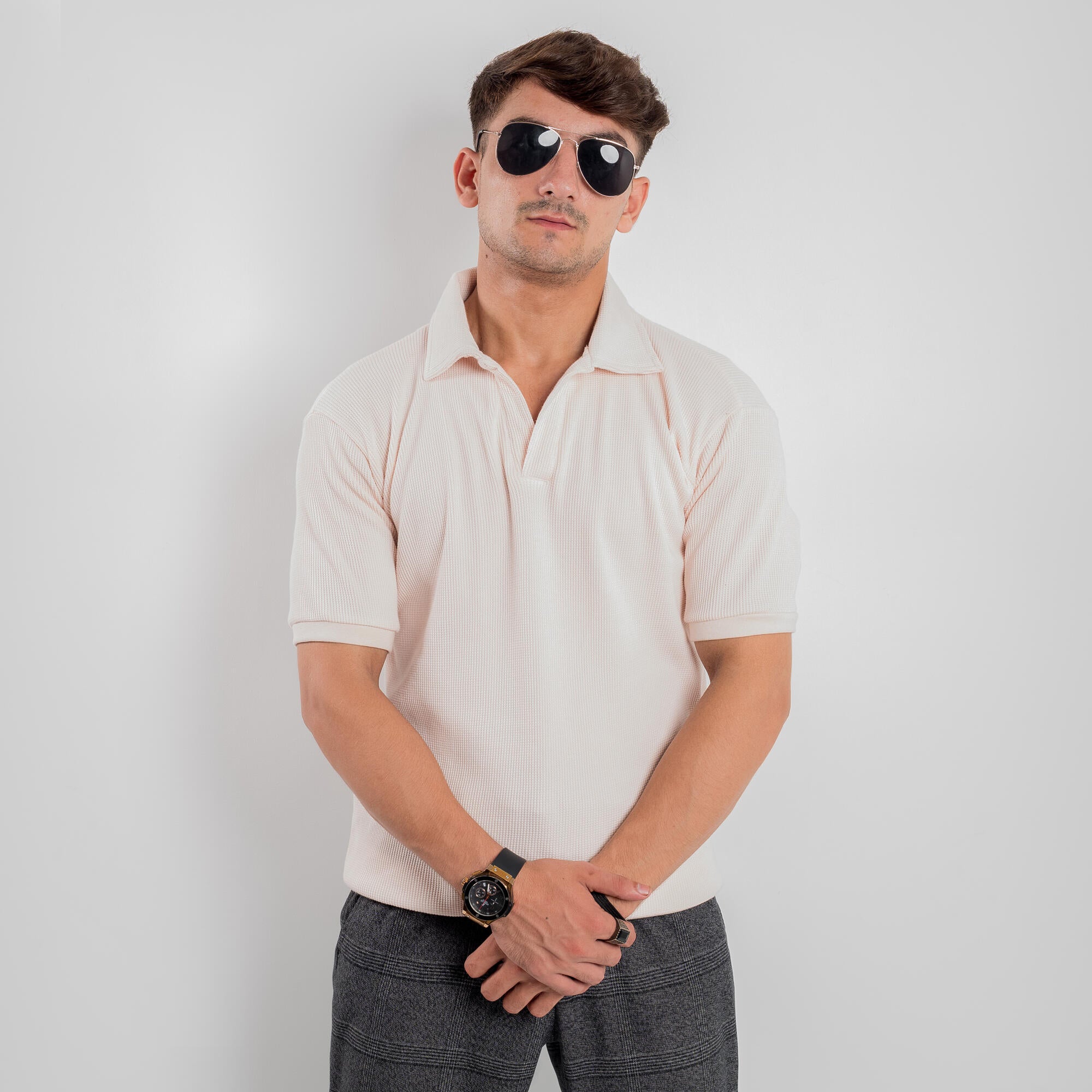 Johnny Collar Knitted Polo - Blush Cream