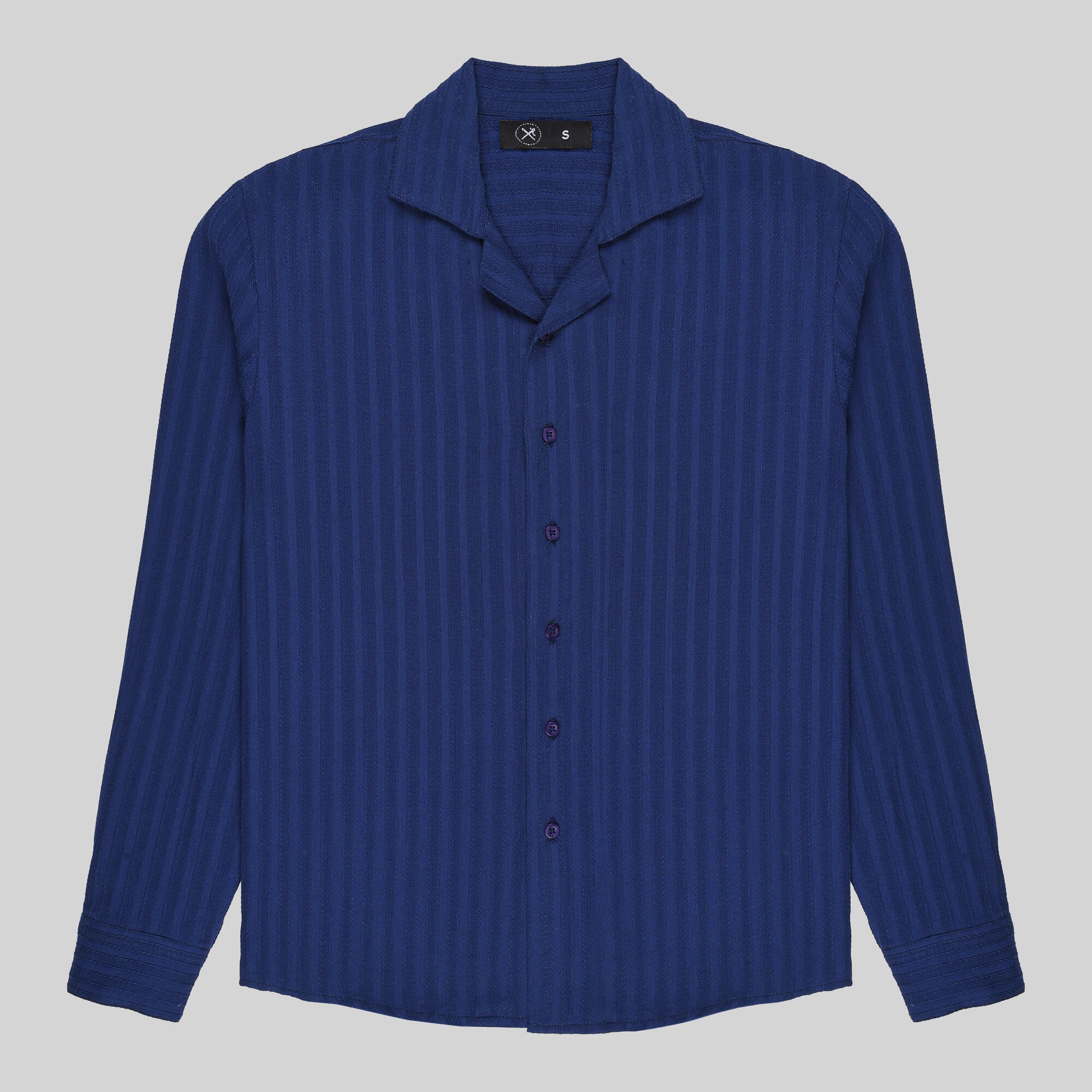 Self-Embroidered Cotton Shirt - Cloudburst Blue