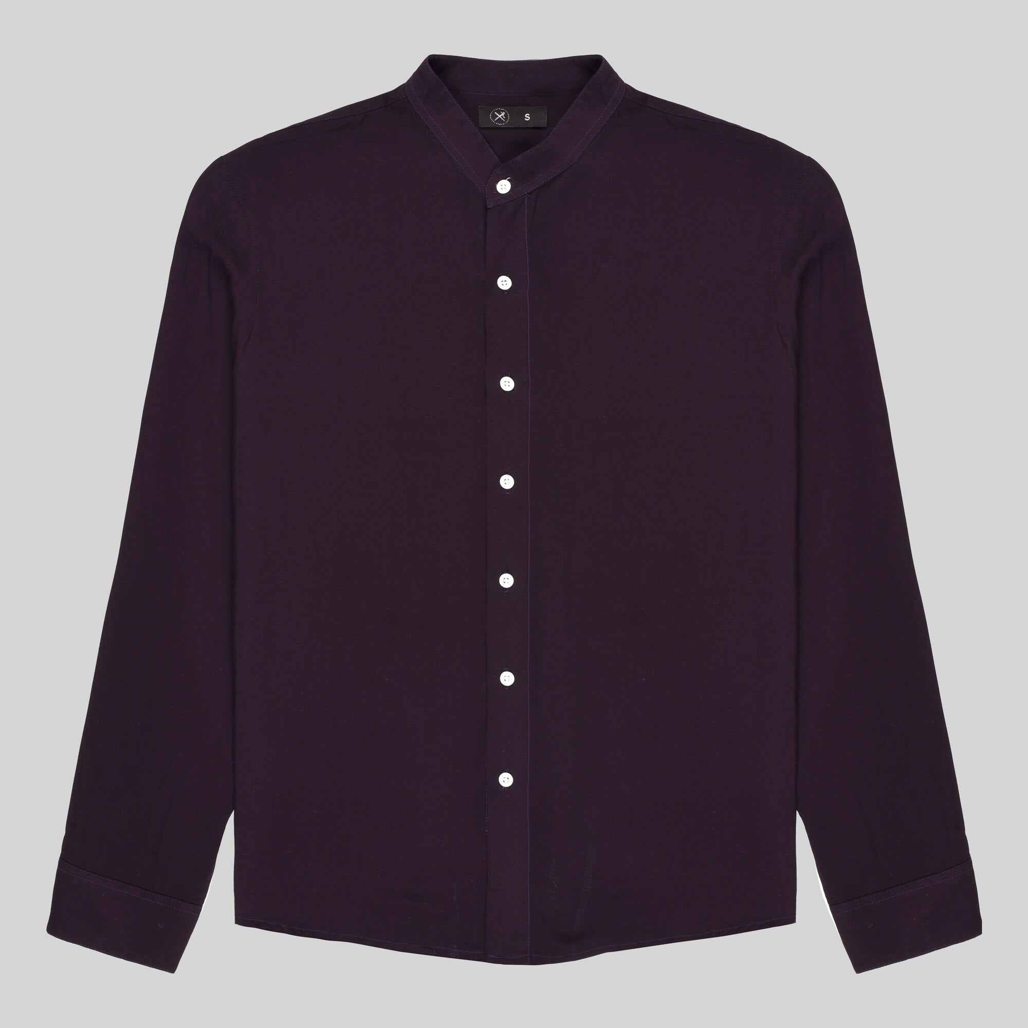 Band Collar Shirt - Blackcurrant