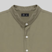 Band Collar Shirt - Olive Green