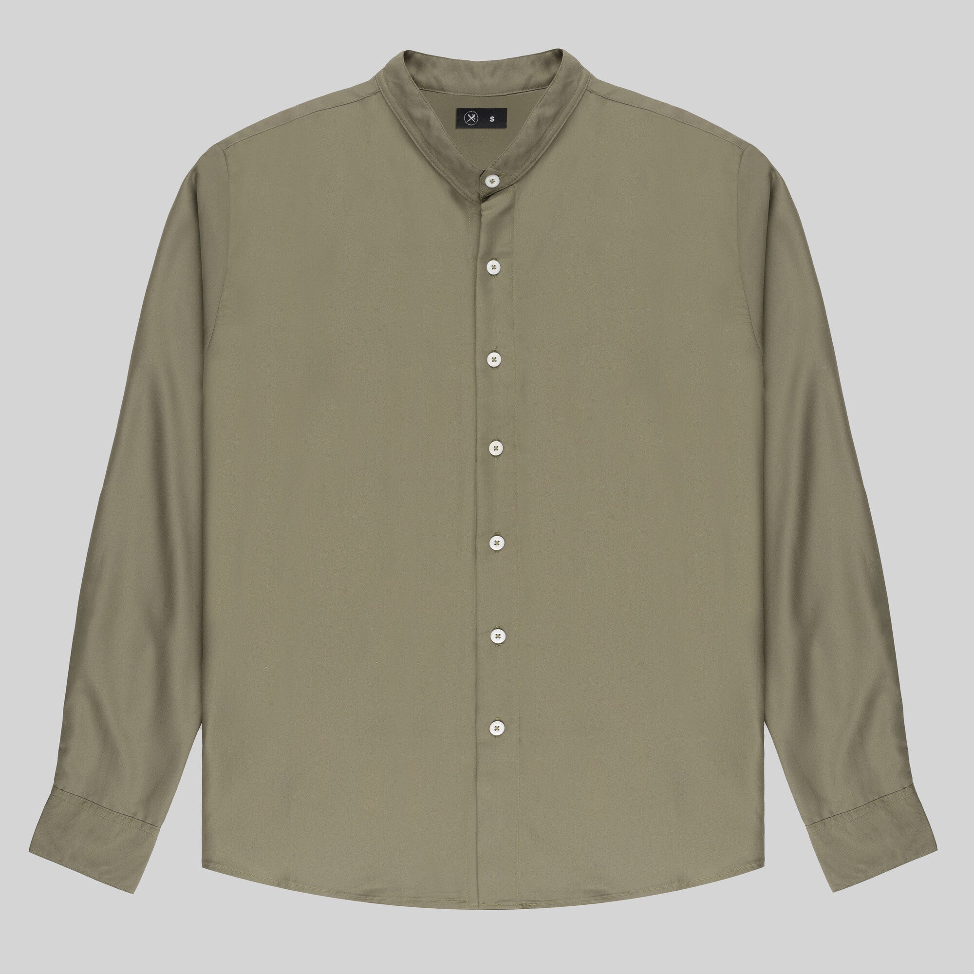 Band Collar Shirt - Olive Green